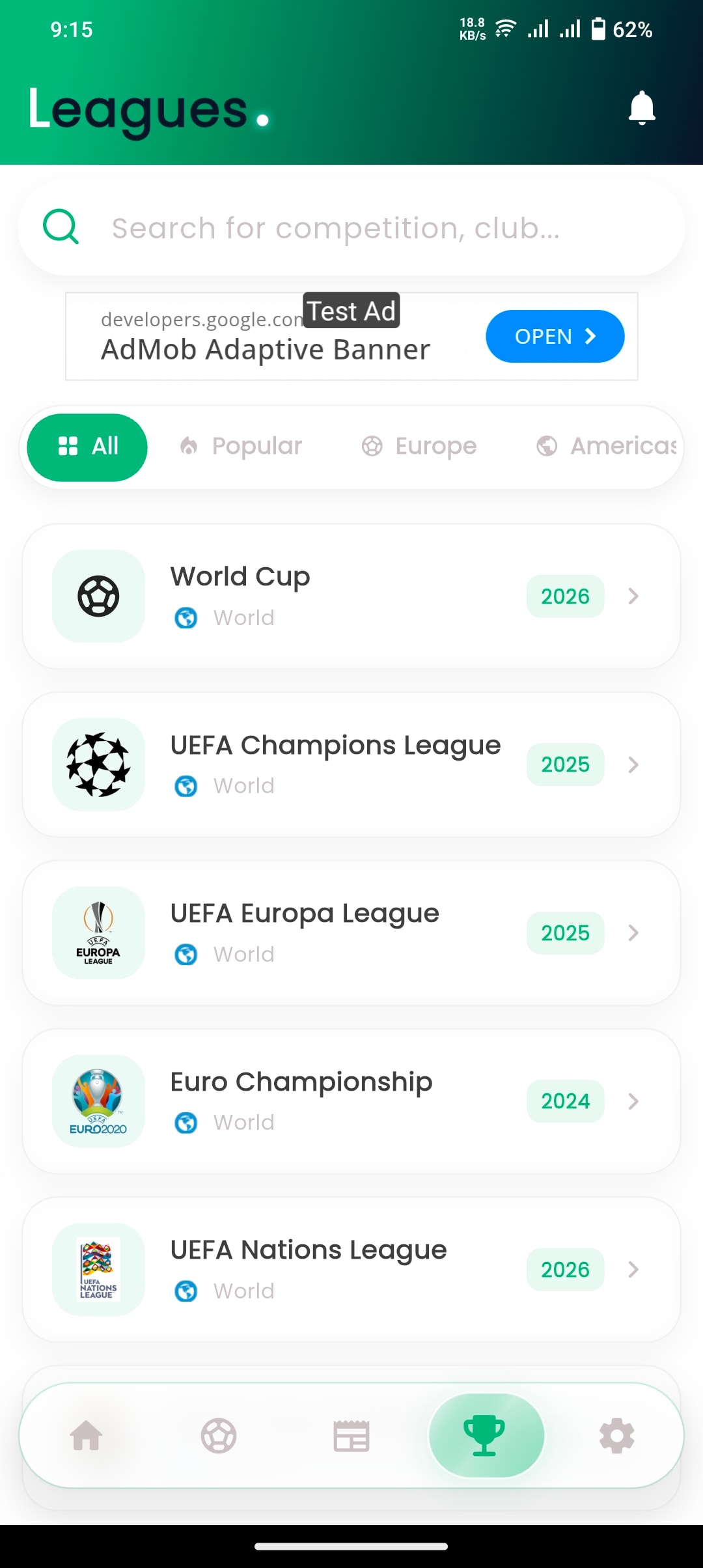 Leagues and competitions