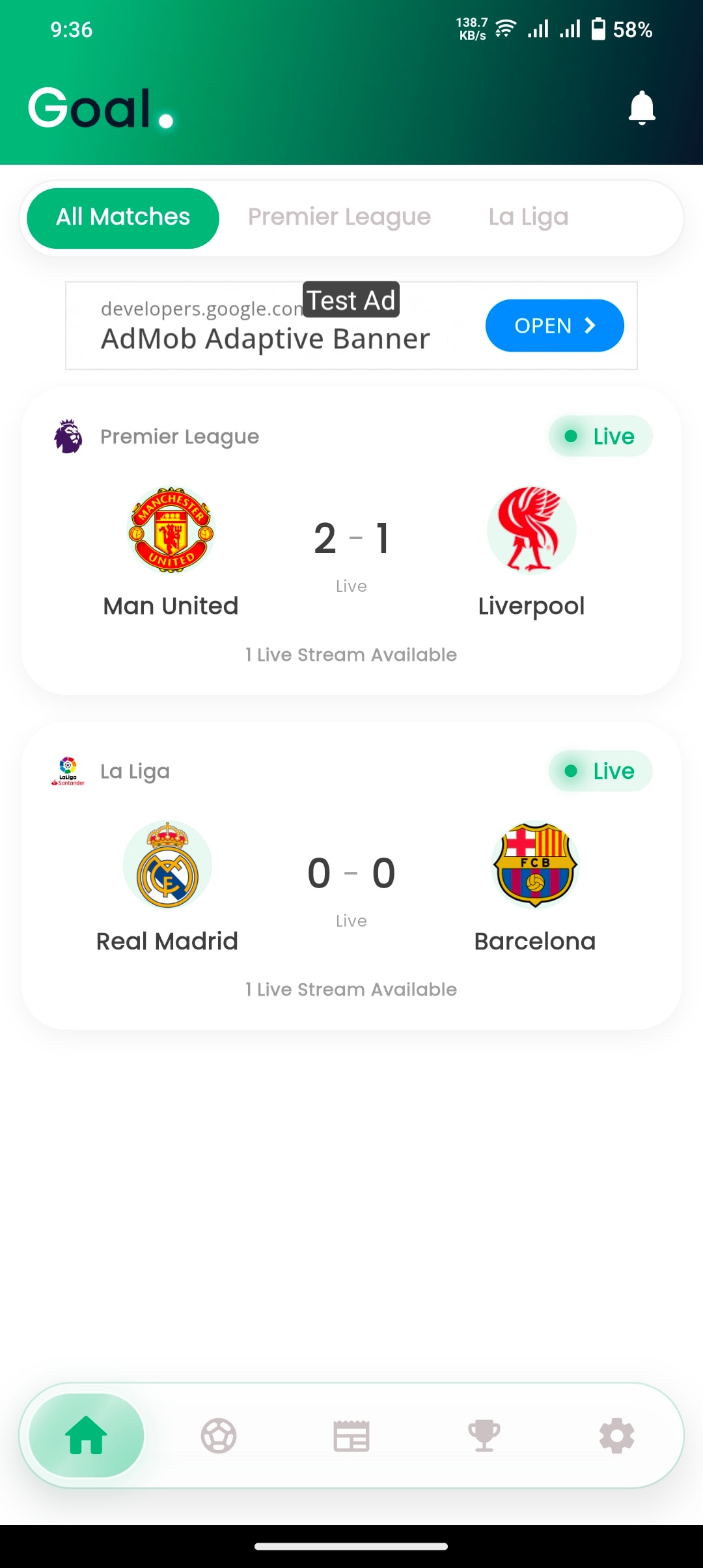 Live match streaming